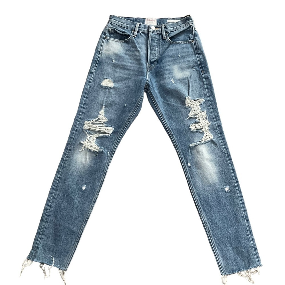 FRAME Le Original Skinny Distressed Button Fly Jeans